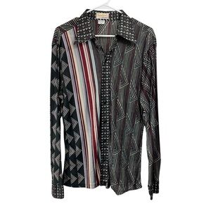 Vintage 70s Size L/XL J Riggings Disco Shirt Geometric Stripes Multi Print